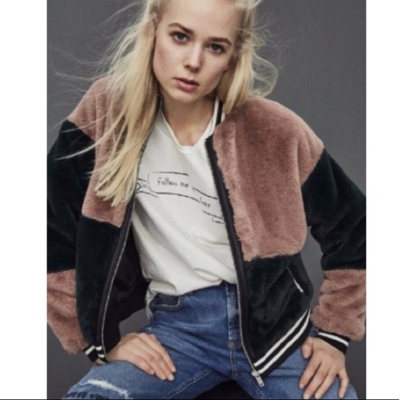 ASOS Jackets & Blazers - asos faux fur color block bomber jacket